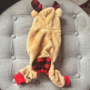 NEW Fabdog Fuzzy Tan and Plaid Dog Pajamas Onesie XS
